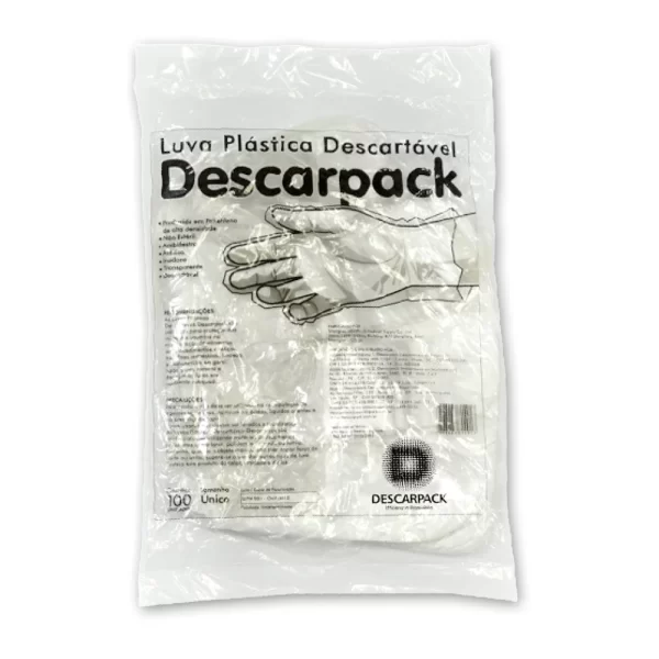 Luva Plástica Não Estéril Descarpack com 100 Unidades