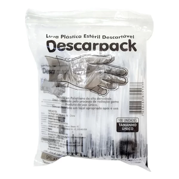 Luva Plástica Estéril Descarpack com 100 Unidades