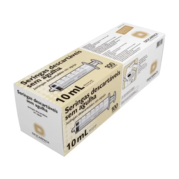 Seringa Hipodérmica Luer Lock 10ml Sem Agulha Descarpack com 100 Unidades