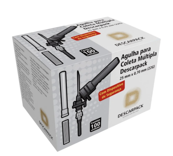 Agulha de Segurança para Coleta de Sangue Múltipla 25 x 0,70mm 22G Descarpack com 100 Unidades