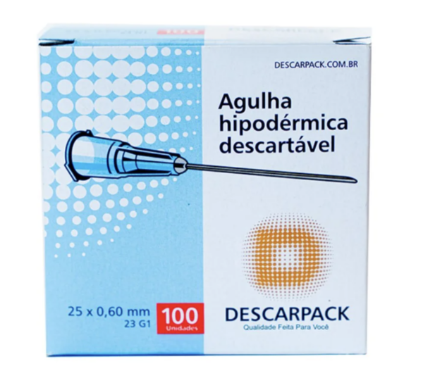 Agulha Hipodérmica 25 x 0,60mm Descarpack com 100 Unidades