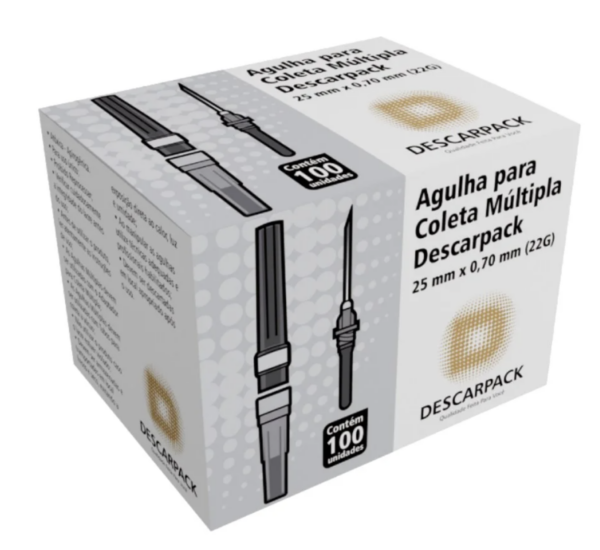 Agulha para Coleta de Sangue Múltipla 25 x 0,70mm 22G Descarpack com 100 Unidades