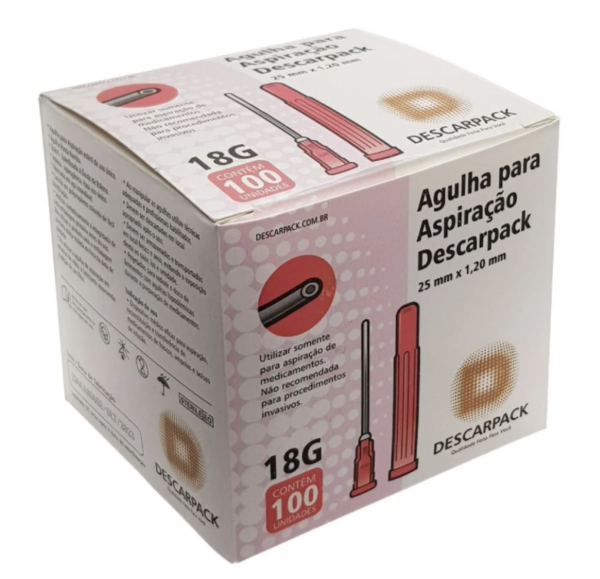 Agulha para Aspiração Descartável 25 x 1,20mm 18G Descarpack com 100 Unidades