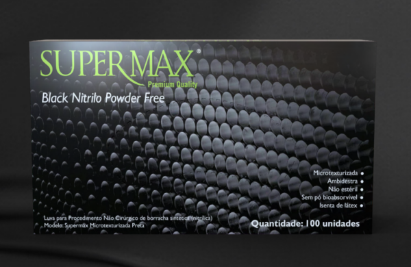 Luva para procedimento não cirurgico Nitrílica  PRETA sem pó SUPERMAX