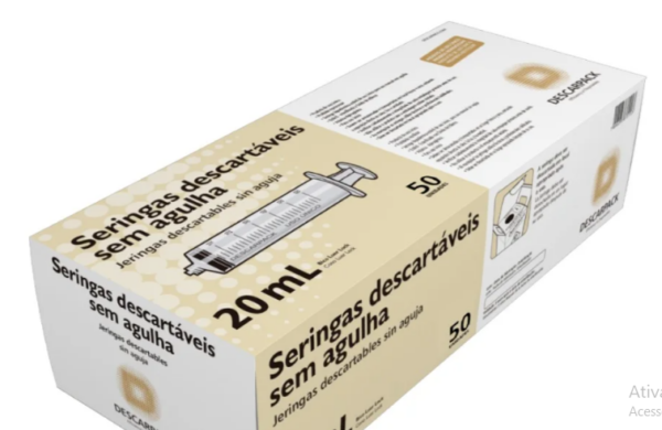 Seringa Hipodérmica Luer Lock 20ml Sem Agulha Descarpack com 50 Unidades