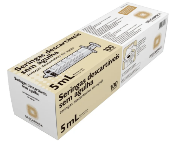 Seringa Hipodérmica Luer Lock 5ml Sem Agulha Descarpack com 100 Unidades