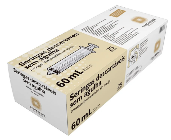 Seringa Hipodérmica Luer Lock 60ml Sem Agulha Descarpack com 25 Unidades