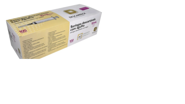 Seringa Hipodérmica 10ml com Agulha 25 X 0,70mm Descarpack com 100 Unidades
